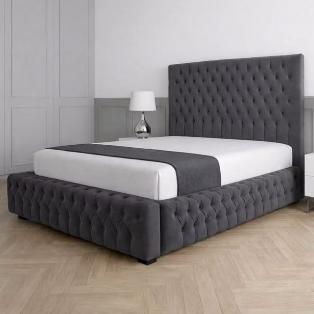 Living Comfort Bedz Countess Upholstered Gas Lift Storage Bed in Anthracite Grey, W/D/H: 140 x 200 cm