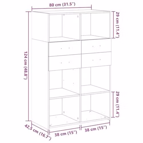 vidaXL Highboard in Grey Sonoma, Modern MDF Cabinet W/D/H: 80 x 42.5 x 124 cm – 3