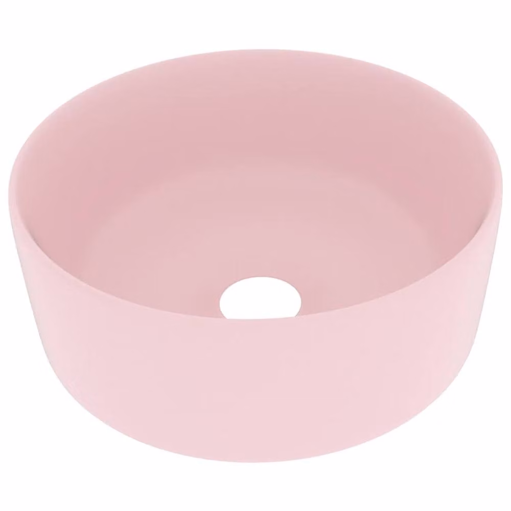 Berkfield Home Luxury Round Ceramic Wash Basin in Matt Pink, W: 40 cm, D: 15 cm, H: 15 cm – 2