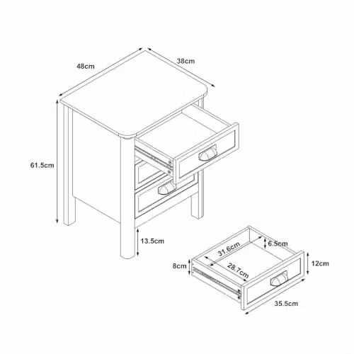 Melody Maison Lawrence 3 Drawer Bedside Table in White and Black, W/D/H: 38 x 48 x 61.5 cm – 2