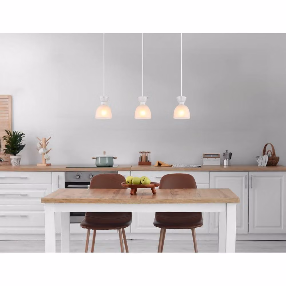 Netlighting Massey Bar Pendant Ceiling Light in White Matt with Opal Glass Shade, 3x E14, Height Adjustable – 3