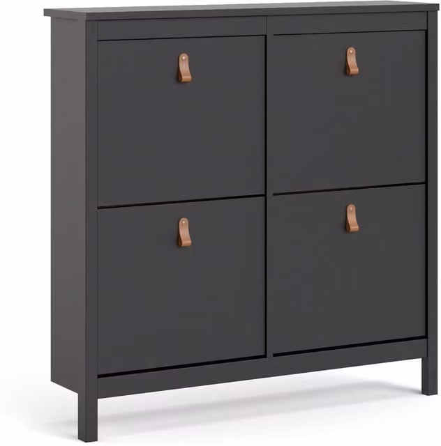 Furniture To Go Barcelona Modern Shoe Cabinet with 4 Tilting Doors in Black or Brown