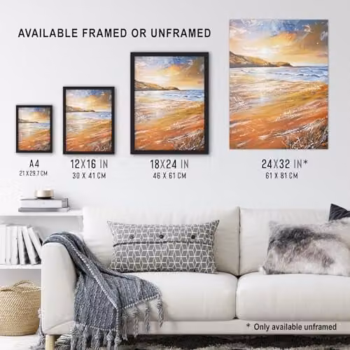 Artery8 Woolacombe Bay Seaside Sunset Coastal Landscape Framed Wall Art Print, Multicolour, W: 23.4 cm, H: 32.3 cm – 3