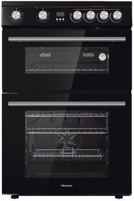 Hisense HDE3211BBUK Black Electric Cooker with Glass Ceramic Hob and Double Oven, A Rated