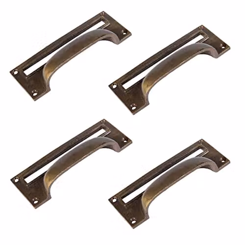 Hammer and Tongs Brass Filing Cabinet Drawer Pull with Card Frame, Pack of 4, W: 130 mm x H: 50 mm – 2