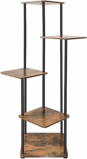 EONLION 5-Tier Metal and Wood Ladder Plant Stand in Brown, H 106.5 x W 30.0 x D 5.0 cm