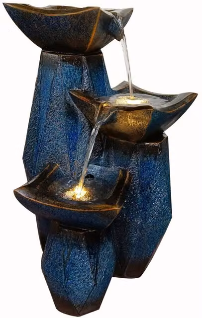Tranquility Triple Diamond Fusion Contemporary Solar Cascade Water Feature in Grey