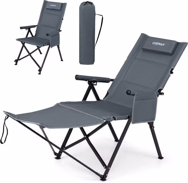 COSTWAY 2 in 1 Reclining Camping Chair in Grey