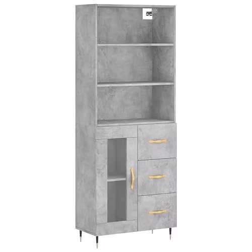 vidaXL Highboard in Concrete Grey, W/D/H: 69.5 x 34 x 180 cm