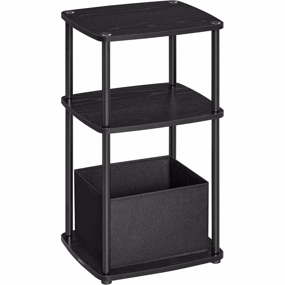 The Bazaarist 3 Tier Side Table with Fabric Basket Storage in Black – 2