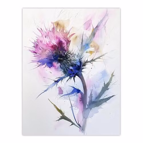 Artery8 Thistle Flower Bloom Watercolour Painting Paper Poster Print, Multicolour, W: 45.72 cm x H: 60.96 cm