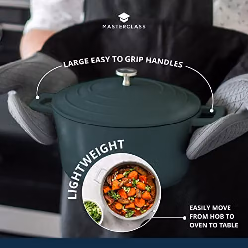 MasterClass Cast Aluminium Casserole Dish with Lid, Green, Diameter: 24 cm – 6