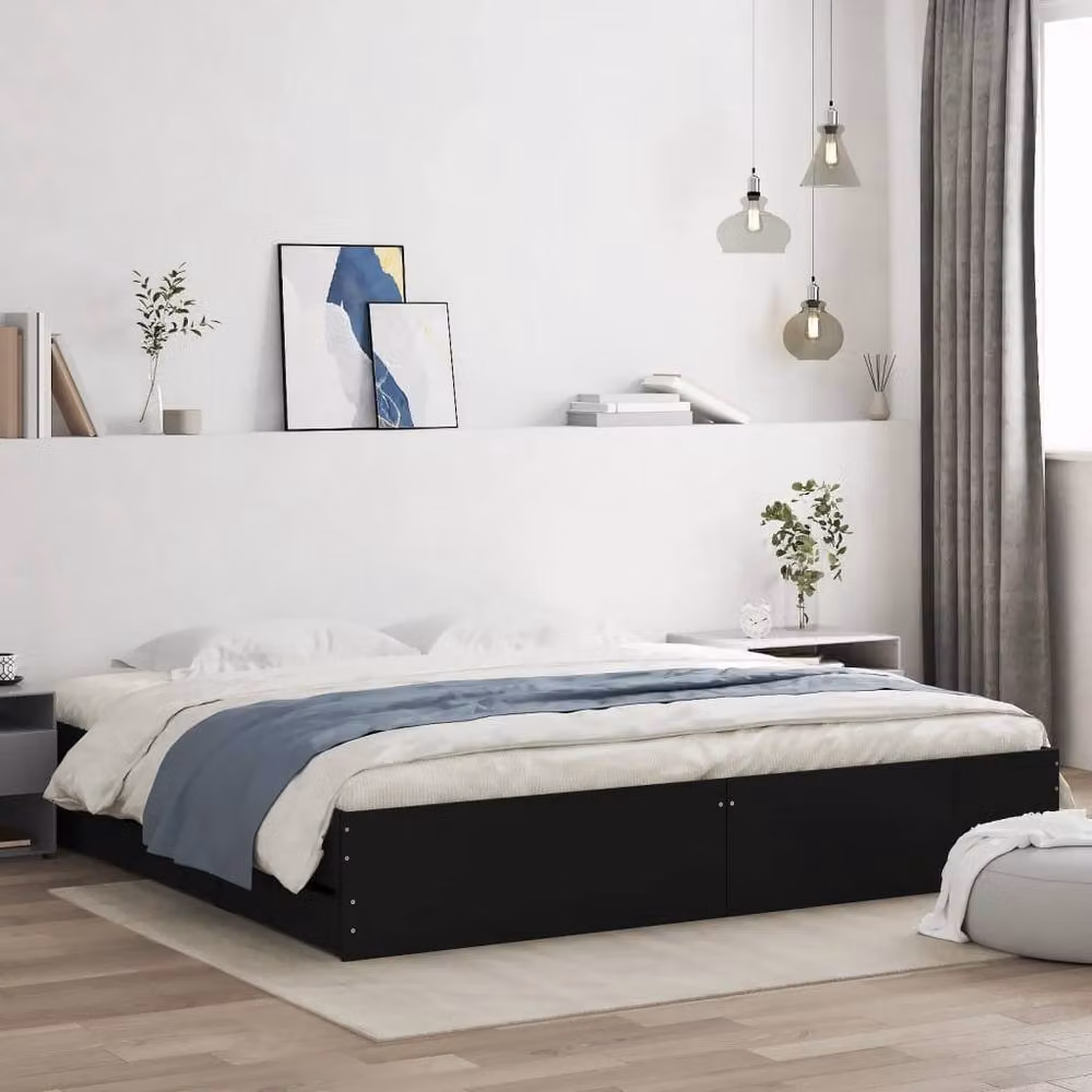 Berkfield Home Modern Bed Frame with Drawers, Black, W/D/H: 200 x 200 x 33 cm – 2