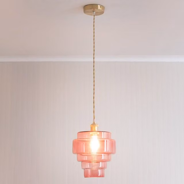 ValueLights Lane Pink Glass 5 Tier Layered Single Ceiling Pendant Light with Brushed Gold Finish – 2