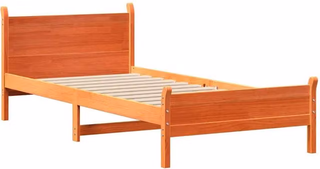 Berkfield Home Small Single Solid Pine Decorative Bed Frame, Wax Brown, W/D/H: 75 x 190 x 80 cm