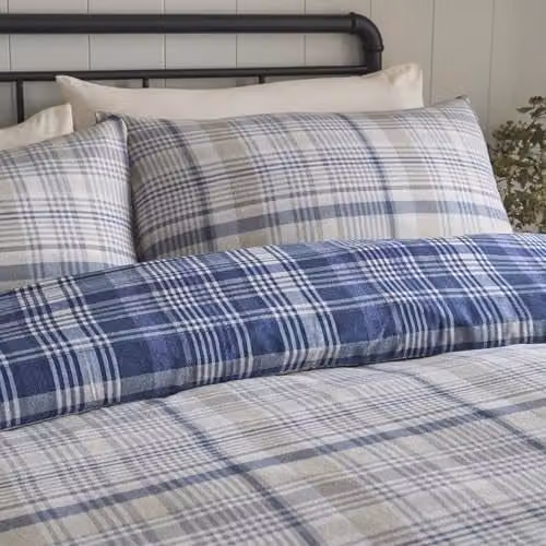J Rosenthal & Son Blue Checked Flannel Cotton Duvet Cover Set – 2