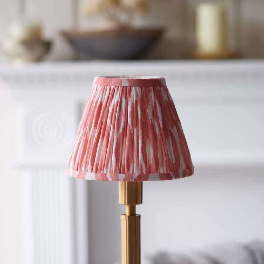 Netlighting Upton Rechargeable LED Table Lamp with Pink Multicolour Fabric Ikat Shade and Brass Base – 3