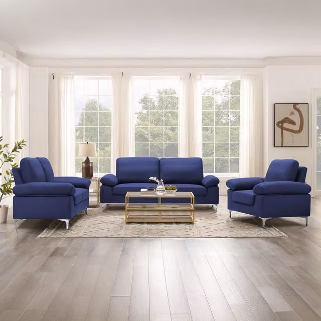 Kosy Koala Modern Blue Fabric 3 2 1 Seater Sofa Set with Armrests and Scatter Cushions