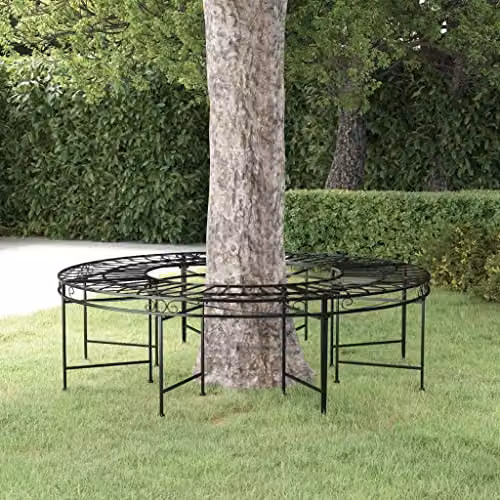vidaXL Round Tree Bench in Black Matt Steel, Diameter: 160 cm – 2