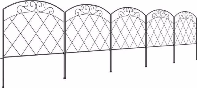 Outsunny 3m Black Powder-Coated Metal Decorative Garden Fence with Diamond and Swirl Pattern – 1