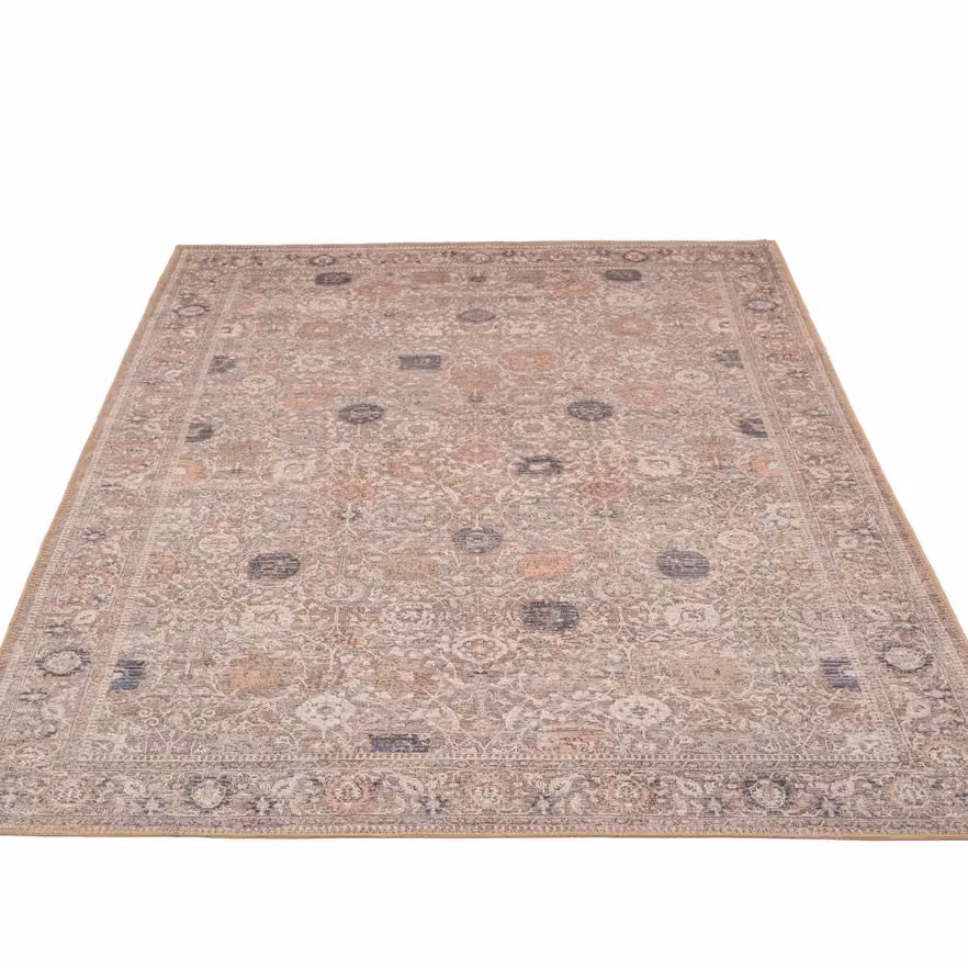 Kukoon Beige Floral Vintage Distressed Washable and Non-Slip Living Room Area Rug W: 200 cm, D: 290 cm – 3