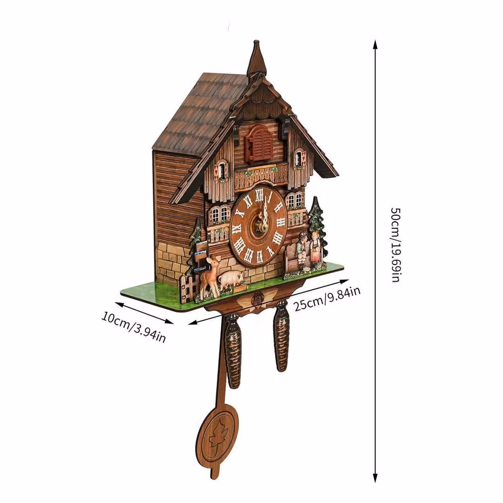 FORGEVIO Vintage Brown Wooden Cuckoo Clock with Pendulum and Music Box – 2