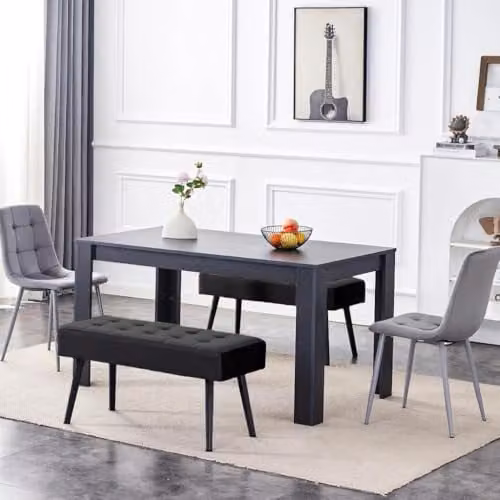 KOSY KOALA 6-Seater Dining Set with Rectangular Table, 2 Grey Velvet Chairs and 2 Velvet Benches, Dark Grey W/D/H: 117 x 77 x 75 cm