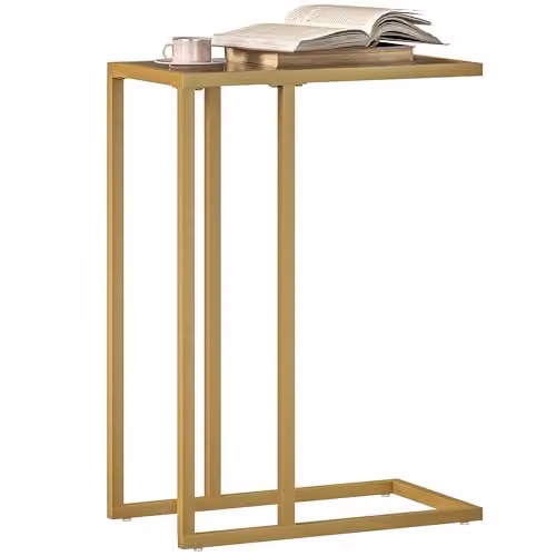 HOMCOM Modern C-Shaped Side Table with Glass Top and Gold Metal Frame, W/D/H: 46 x 25 x 63.5 cm