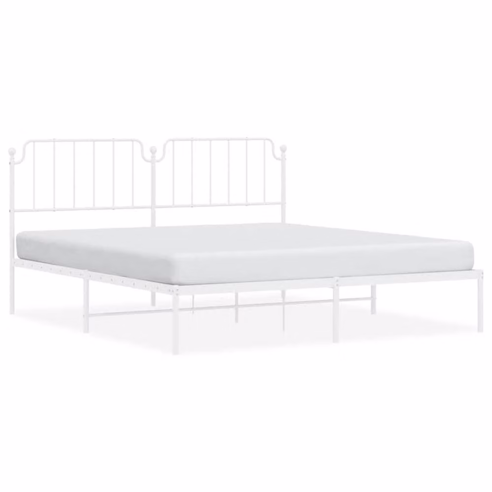 Berkfield Home Metal Bed Frame with Headboard in White, W/D/H: 183 x 187 x 102 cm – 2