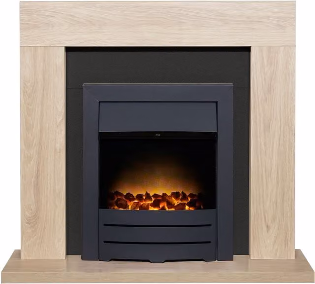 Adam Fires & Fireplaces Malmo Fireplace in Oak and Black with 39 Inch Colorado Electric Fire in Black – 1
