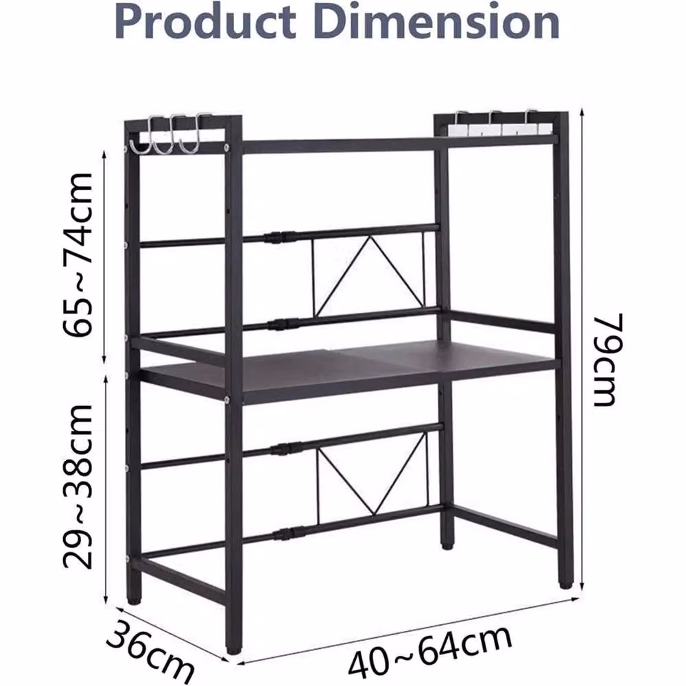 KORVIXA 3 Tier Expandable Corner Kitchen Storage Rack Stand in Matt Black, W/D/H: 50 x 50 x 50 cm – 2