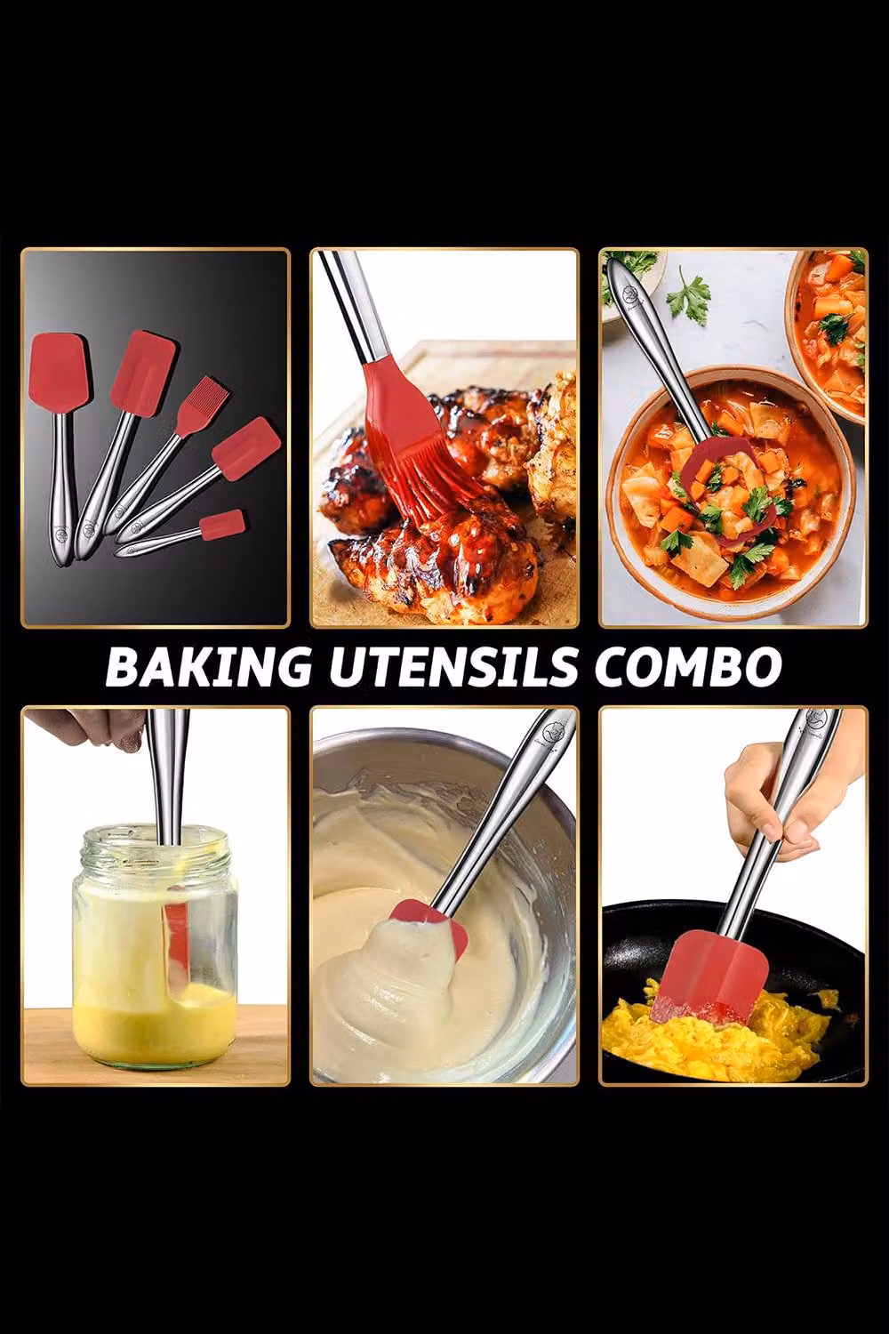 Gourmet Easy 5 Piece Red Silicone Spatula Set with Stainless Steel Handles – 2