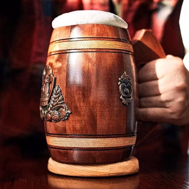 NOVECRAFTO Handmade Solid Wood Beer Mug in Brown