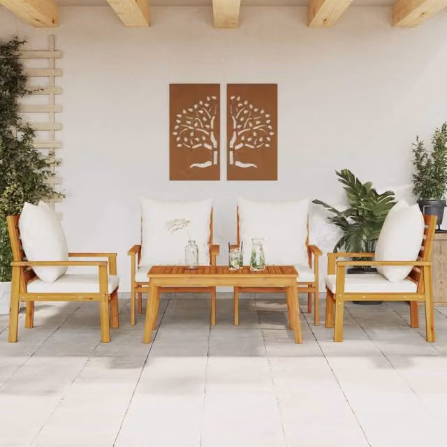 Berkfield Home 5 Piece Garden Lounge Set with Cushions in Brown Solid Acacia Wood