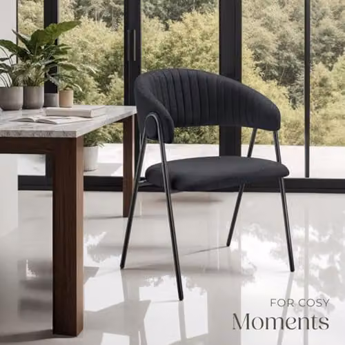 tectake Bedano Set of 6 Dining Chairs in Black Fabric with Metal Legs – 2