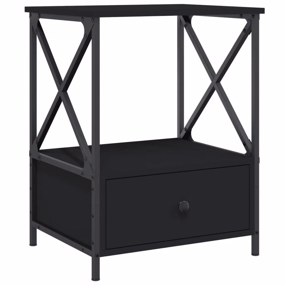 Berkfield Home Set of 2 Black Industrial Bedside Tables, W/D/H: 50 x 41 x 65 cm – 5