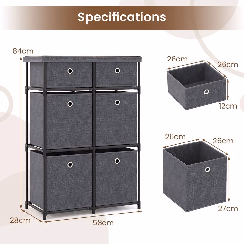 Costway 6-Drawer Metal Frame Chest of Drawers Storage Organiser Unit in Grey – 2