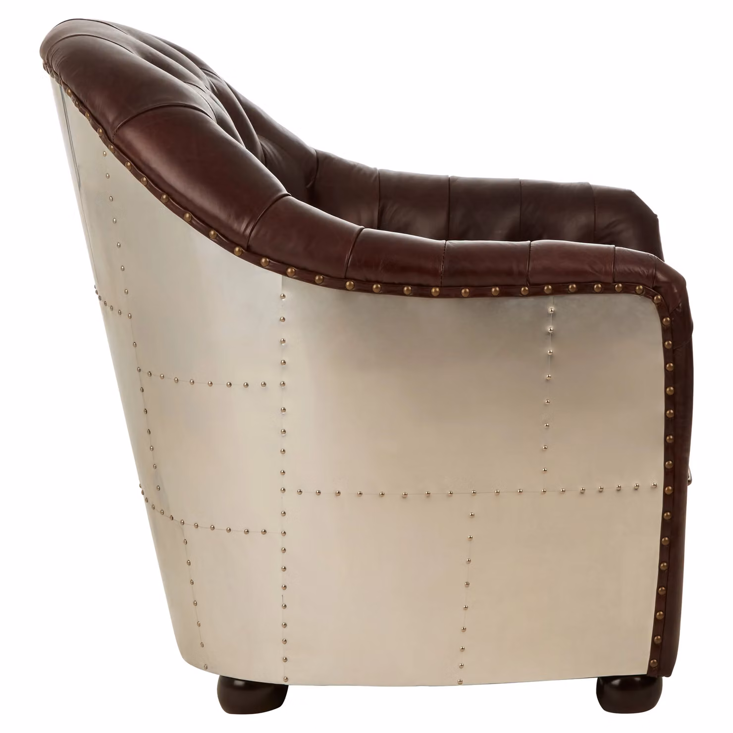 Orsina Classic Leather Armchair with Buttoned Back and Black Walnut Feet in Brown – 4