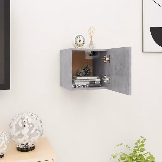 Berkfield Home Wall Mounted TV Cabinet in Grey, W/D/H: 30.5 x 30 x 30 cm