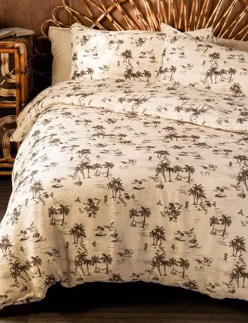 Rockett St George Palm Party Pure Cotton Duvet Set, Cream and Beige, W/D/H: 140 x 200 cm