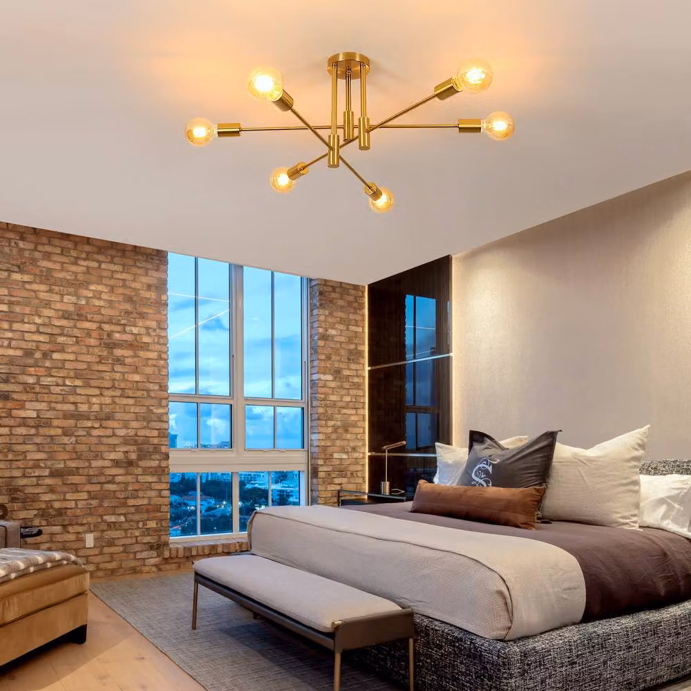 Pheashine Gold 6-Light Semi-Flush Ceiling Light with Adjustable Arms and E27 Sockets, Diameter: 50 cm – 3
