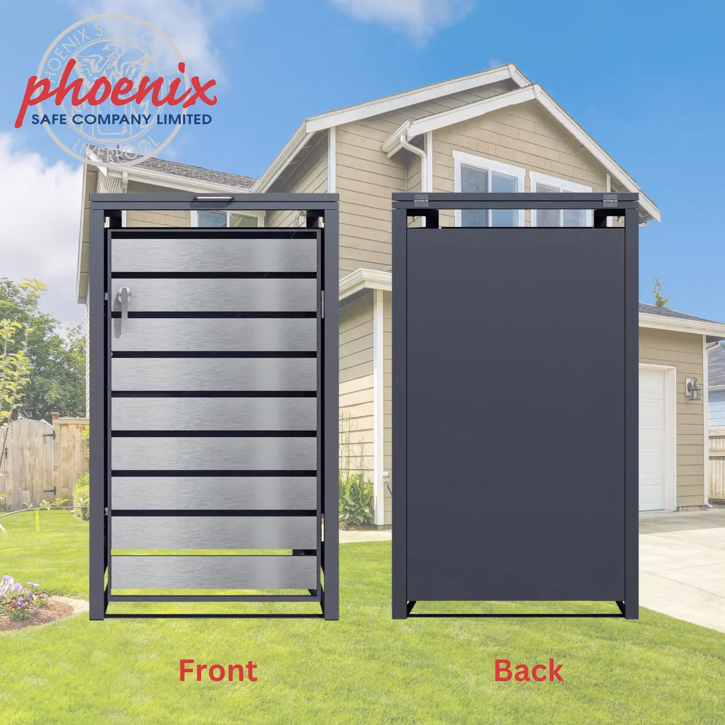 Phoenix Safe Company GB4426ASK Quad Wheelie Bin Storage in Silver Effect, W/D/H: 264 x 80 x 116 cm – 3