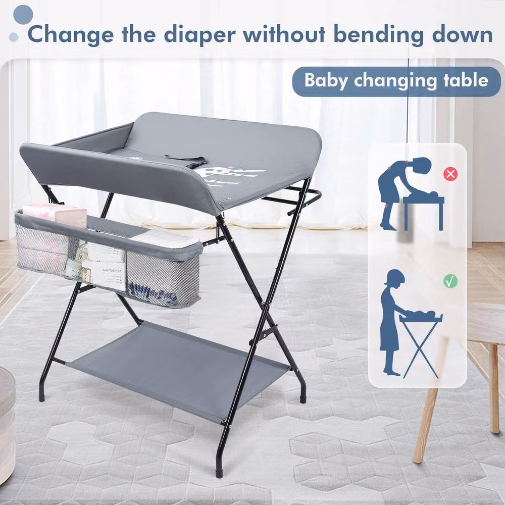 Dprodo Foldable Changing Table and Clothes Storage Station in Grey – 2