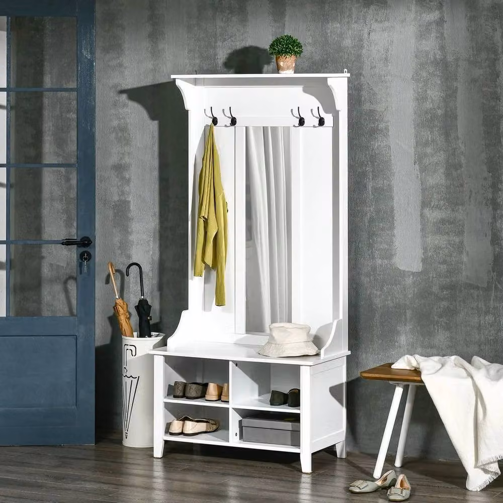 KORVIXA Modern White Hallway Furniture Set with Shoe Rack, W/D/H: 100 x 100 x 100 cm – 3