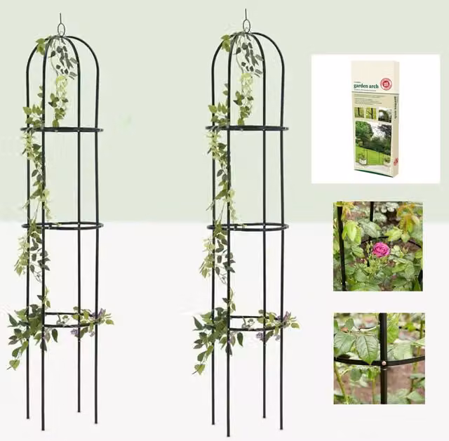 Kingfisher Garden Black Metal Obelisk Climbing Plant Support, H 190 cm x W 39 cm x D 39 cm