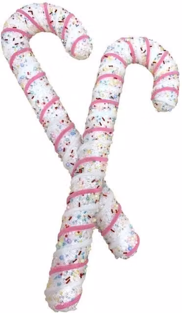 KDMD Pink and White Striped Hanging Candy Cane Christmas Pendants, Set of 2, 50 cm