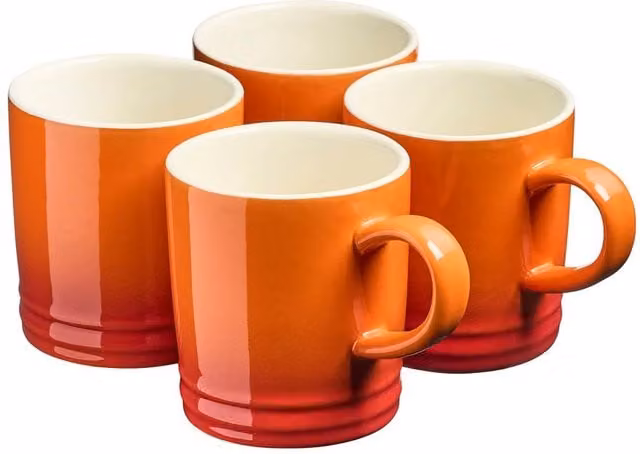 Cooks Professional 4 Piece Orange Stoneware Tea and Coffee Mug Set, 240ml per mug