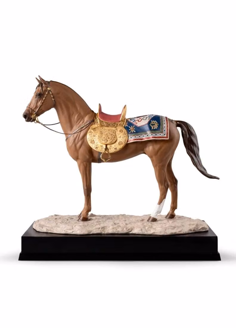 Lladró Karabakh Horse Limited Edition Porcelain Sculpture in Brown and Gold