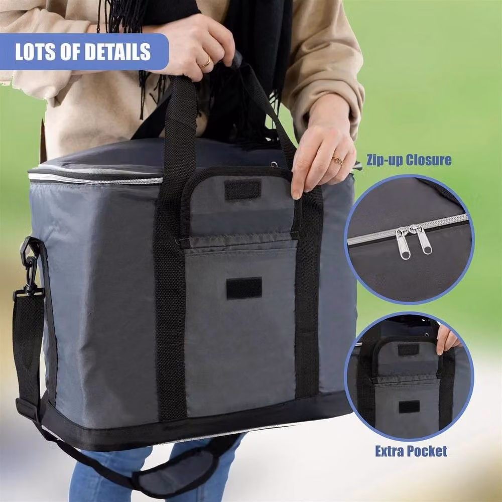 FLAVORA Zip Up Insulated Cooler Tote Bag with Shoulder Strap in Grey – 3