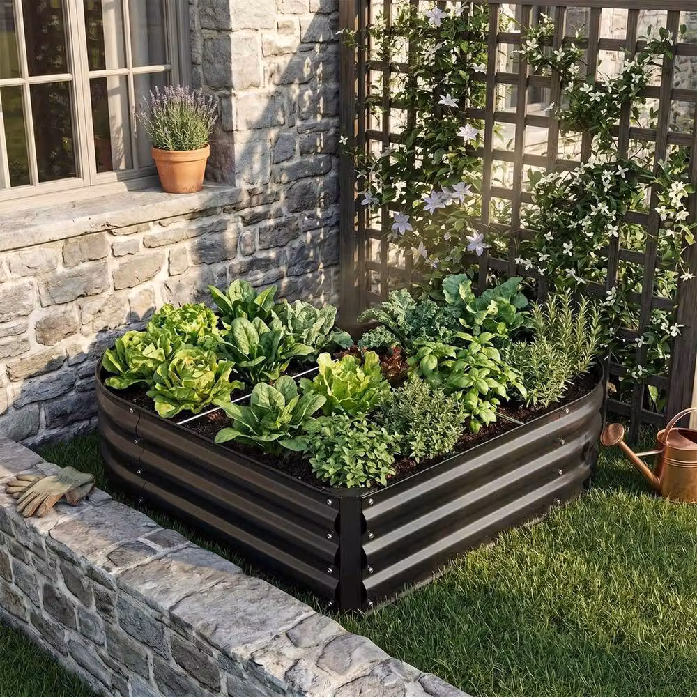 KORVIXA Black Galvanised Steel Raised Garden Bed Planter Box W/D/H: 108.0 x 85.6 x 28.5 cm – 3